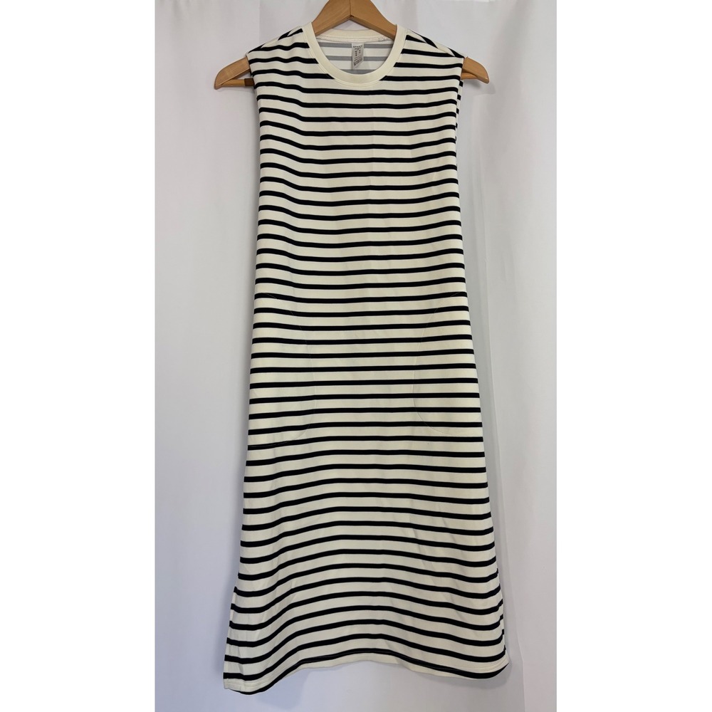 Spanx AirEssentials Sleeveless Tank Dress XS Black White Striped Midi Pocket